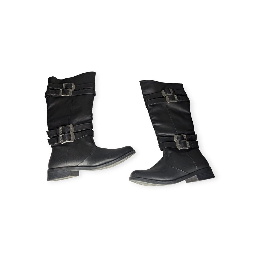 Banana Blues Black Faux Leather Moto Boots Size 8 1/2W